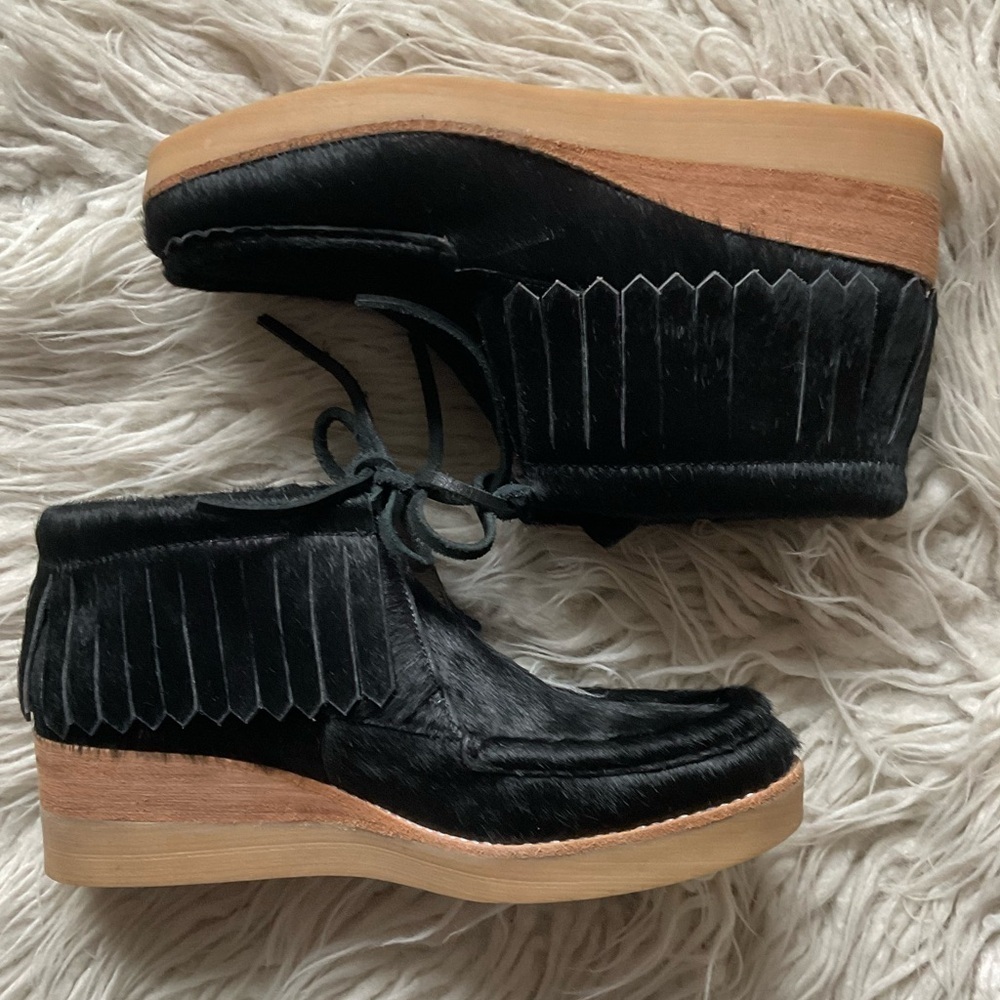 10 Crosby Derek Lam Eden Black Dyed Calf Fur Fringe Ankle Moccasin Boots EUC 6.5